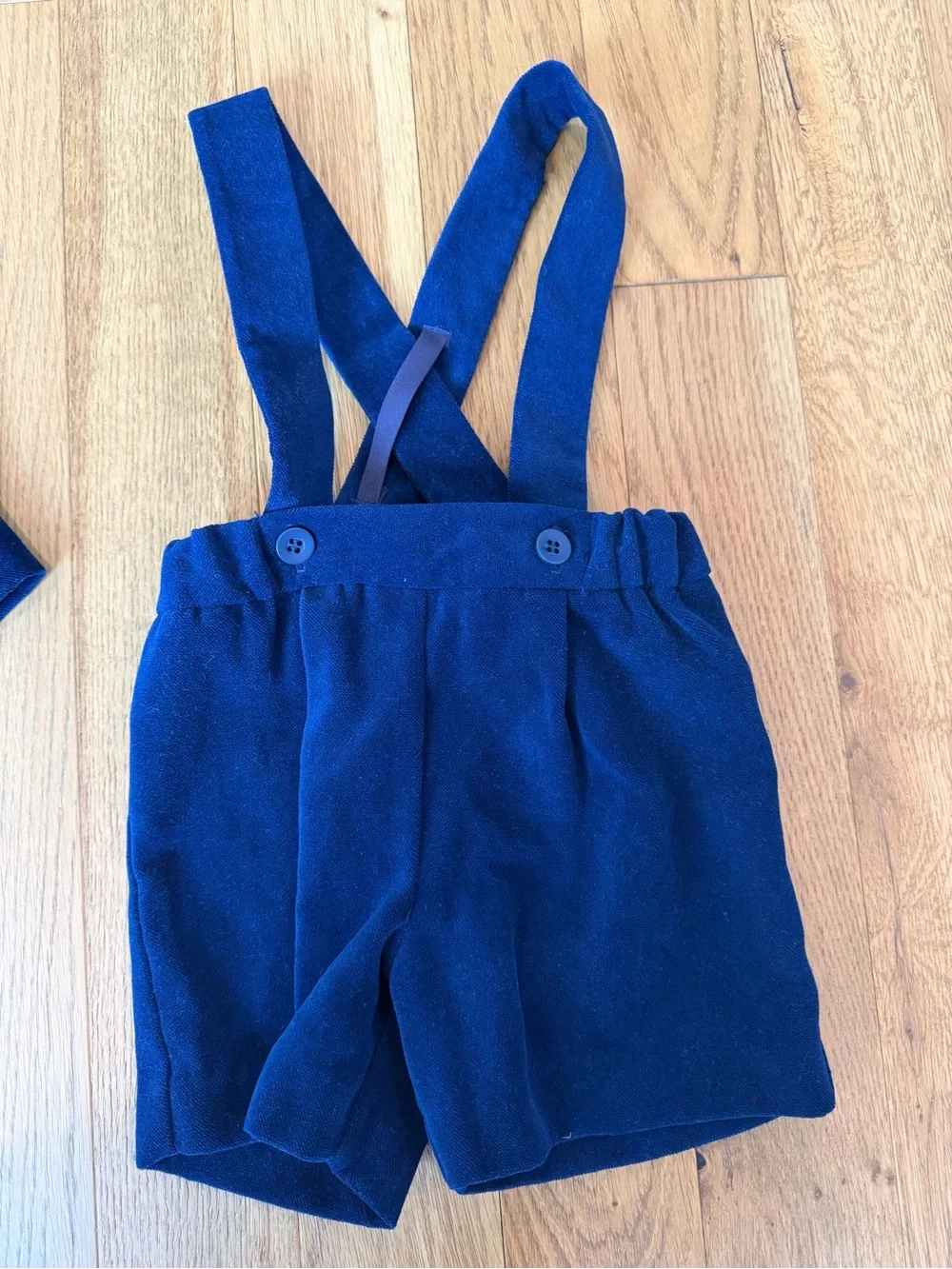 Florence Eiseman Boys 12M Navy Velvet Blazer Suspender Shorts Set Holiday